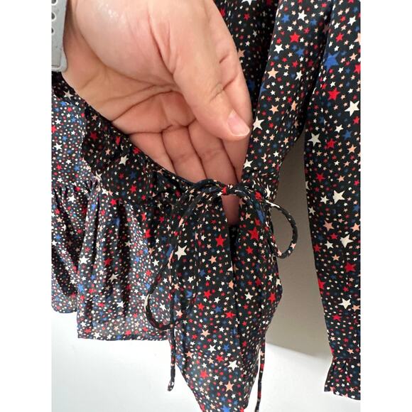 Madewell Womens Silk Ruffle-Hem Wrap Top in Starry Night Size XS - Picture 4 of 10